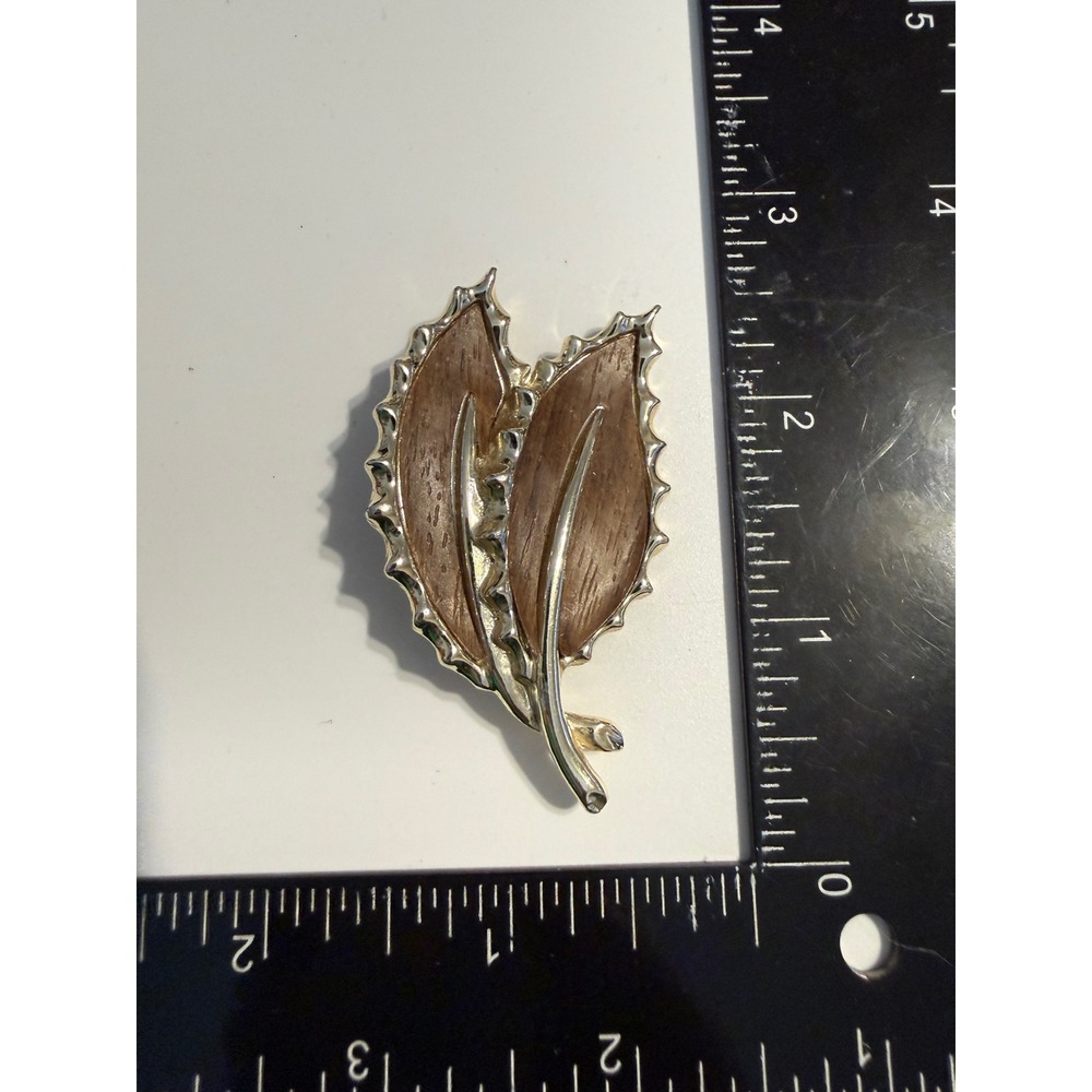 Vintage Sarah Coventry Silver Tone Brown Leaf Brooch Pin Mid Century Modern